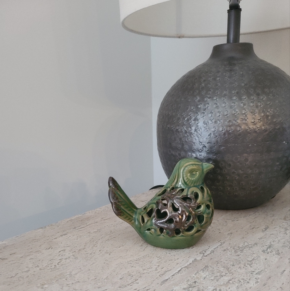Green Ceramic Bird Figurine With Brown - Picture 4 of 7
